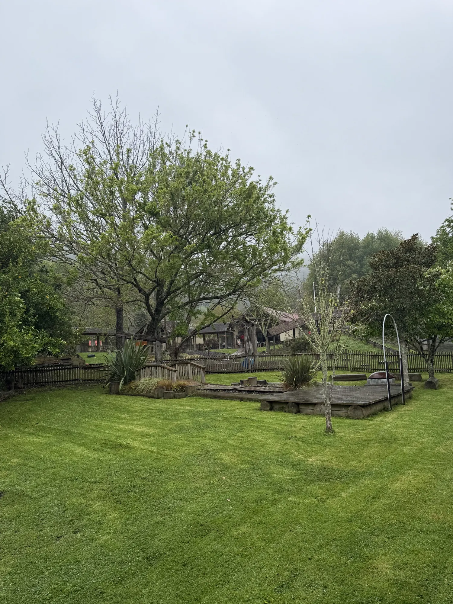 The big lawn and trees at The Farmyard
